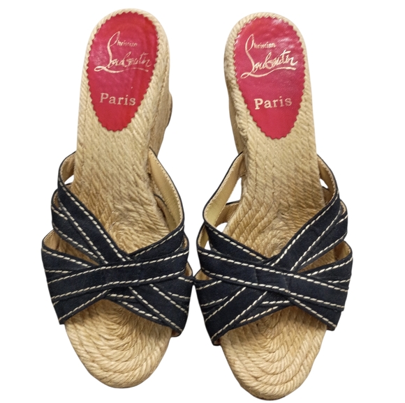Christian Louboutin Shoes - Christian Louboutin Espadrilles Black Wedge Sandals Platform Heels Size 6